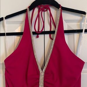 Fuschia Full Length Dress with Gemstone Detail